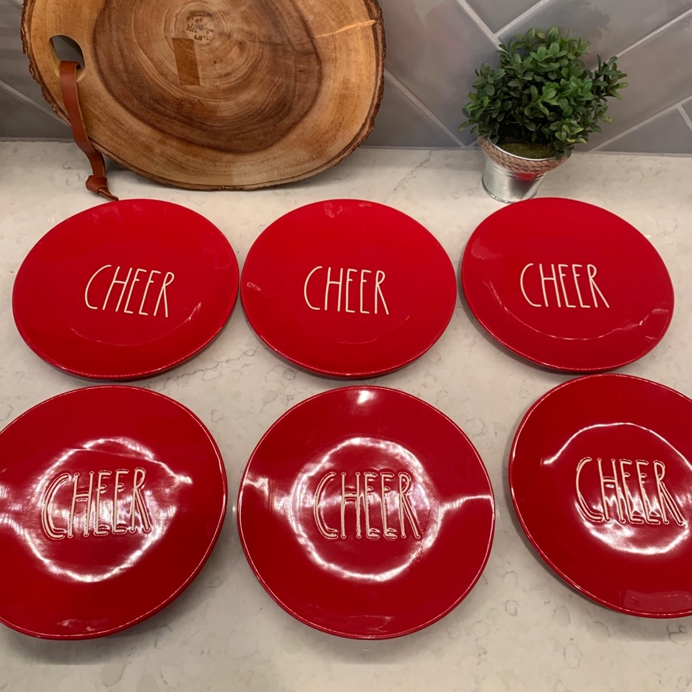 Rae Dunn Red Holiday CHEER Ceramic Dish Set - Picture 2 of 5